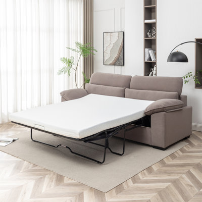 Canapé-lit 2 places, canapé Mid-Century moderne, canapé-lit convertible grand format avec structure en bois et revêtement en polyester, conception escamotable, capacité de 300 lb - peu encombrant pour le salon, gris