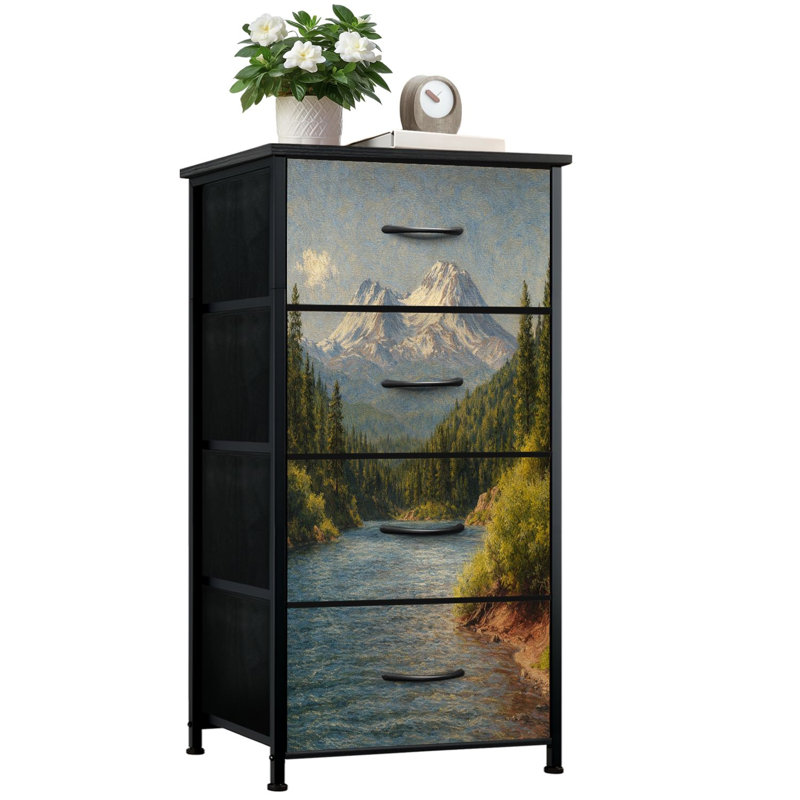 Commode pour chambre à coucher avec 4 tiroirs de rangement Lake Siskiyou Mont Shasta Commode Commode en tissu avec cadre en acier pour vestibule