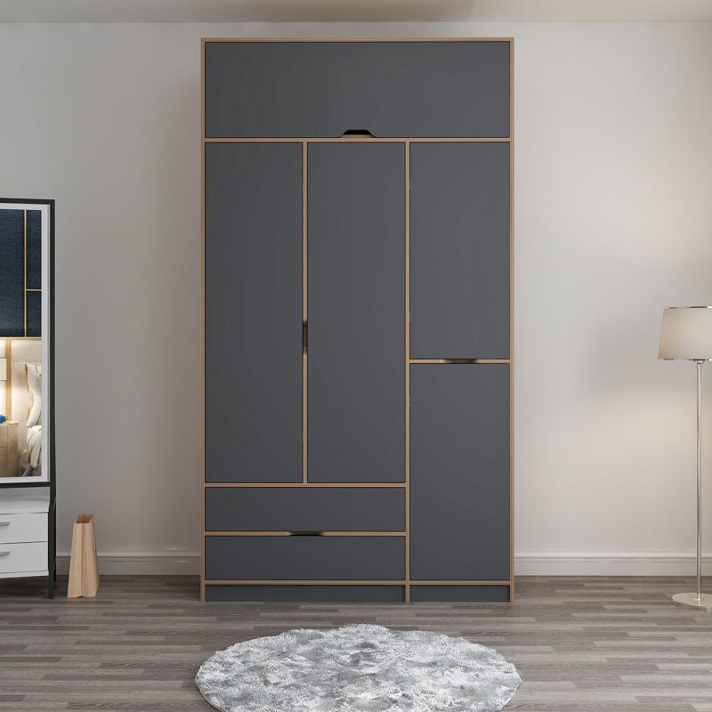 Elina 5 Door Manufactured Wood Wardrobe, Grey