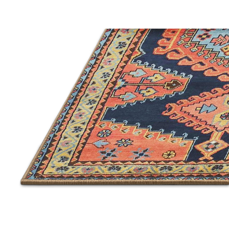 Tapis orange/bleu traditionnel Heile, Rectangle 4 pi x 6 pi
