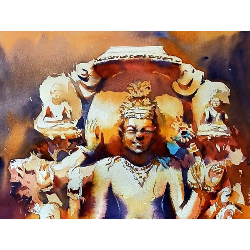 Lord Narayan - Peinture d'absract | Aquarelle sur papier | Par Praween Karmakar