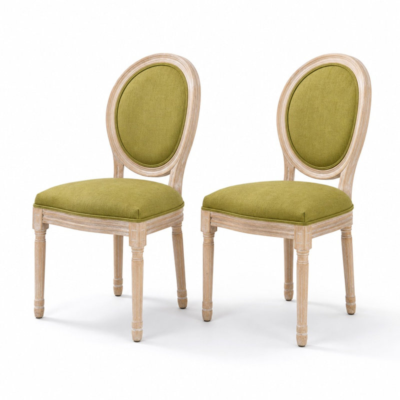 Ensemble de 2 chaises de salle à manger rembourrées à dossier rond, assise robuste en bois massif