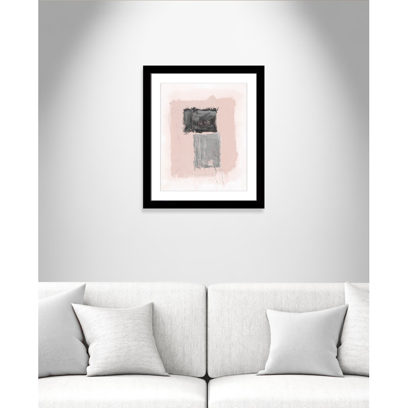 Thomasin, rose, noir et argent chatoyant II, encadré sur papier par reproduction, Cadre cube noir mat