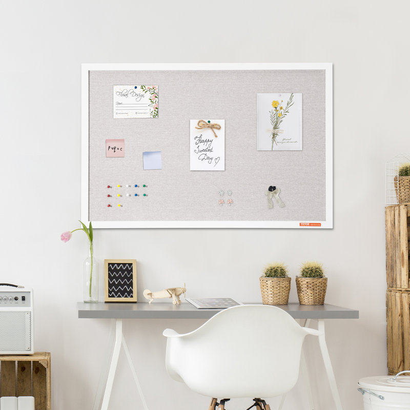 White Cork Board with Linen Surface Wall-Mounted Bulletin Board, 35.4" H x 23.6" W