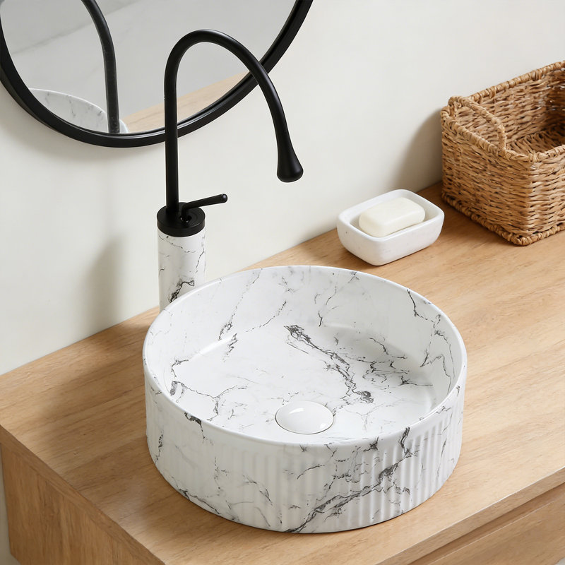 Bathroom Vessel Sink With Faucet, Drain Assembly