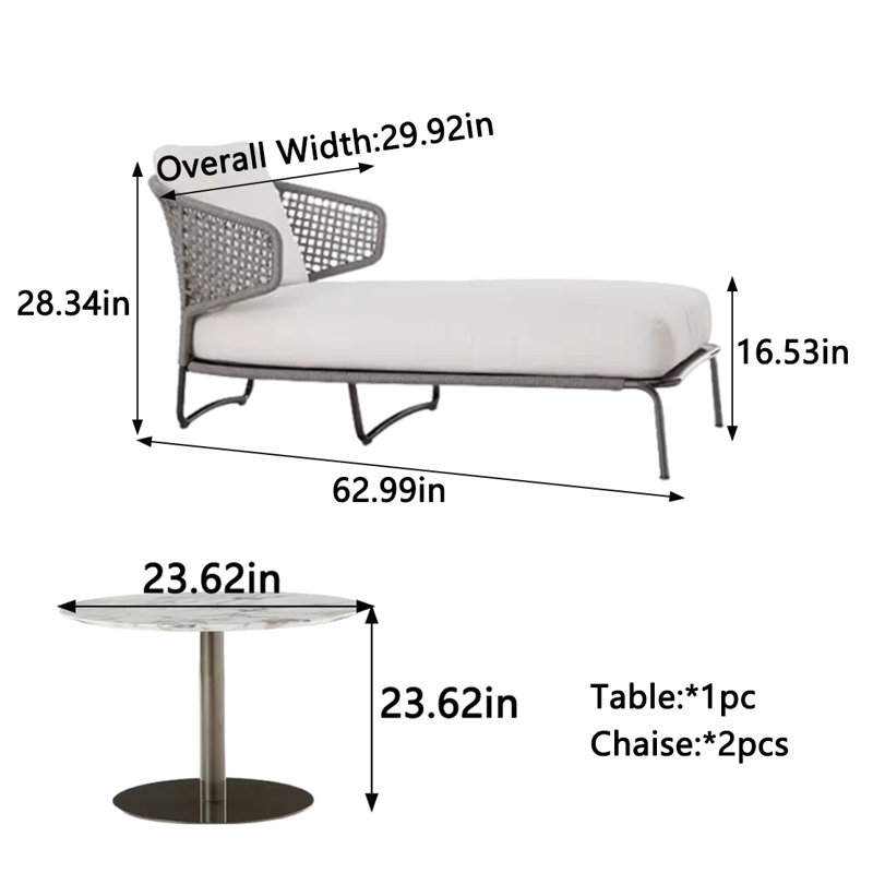 Sturdy Aluminum Outdoor Lounger Handwoven Outdoor Chaise Lounge Set with Table , Cushion Included