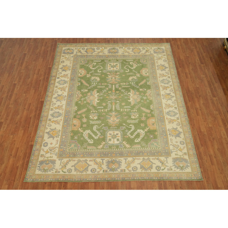 Tapis turc transitionnel vert Oushak 9x12