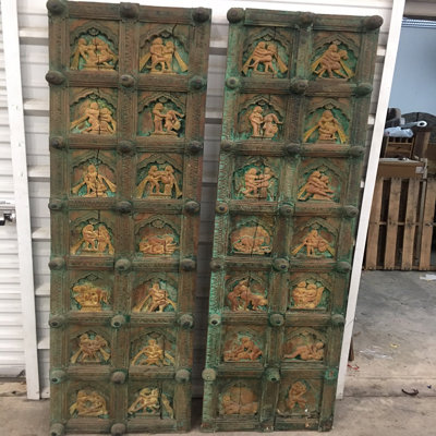 Porte pliante en bois lambrissé et métal