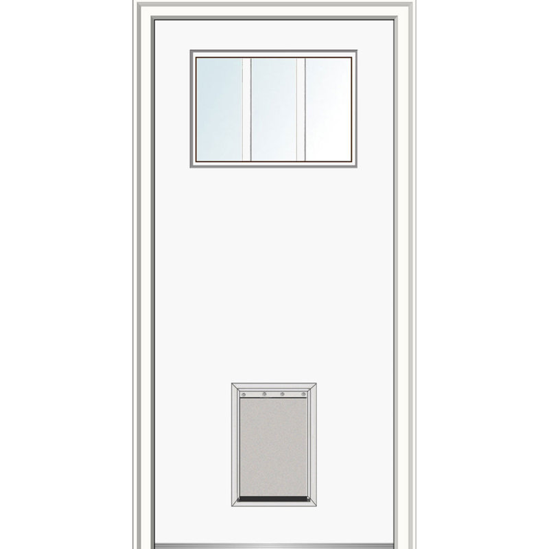 Porte d'entrée pré-montée en fibre de verre Craftsman, H 80 po x l 36 po x P 1,75 po, Blanc brillant