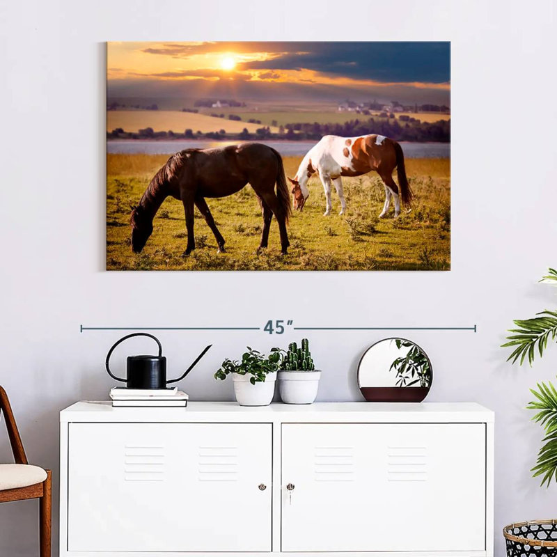 Brampt Horses On Pasture, 26" H x 39" W