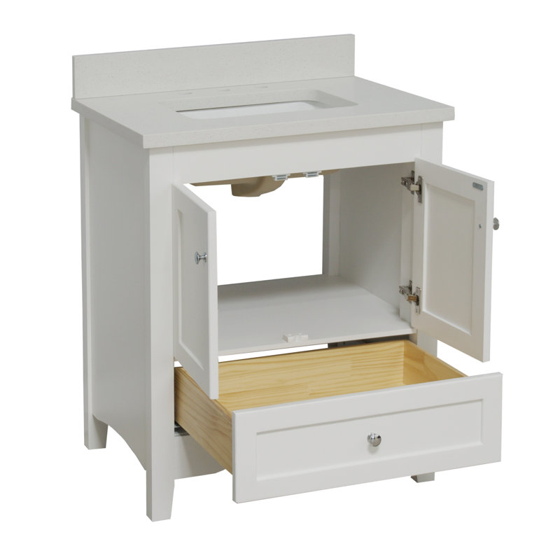 Ensemble de meuble-lavabo simple 30 po Edber, Quartz, Blanc