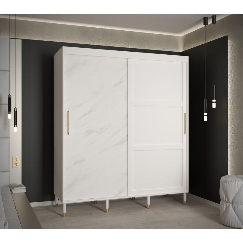 Malda Manufactured Wood Wardrobe, White Matt, 208cm H x 180cm W x 62cm D