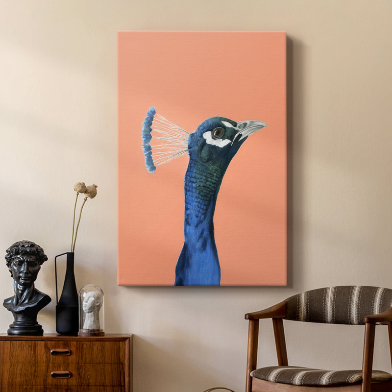 Portrait de paon pêche I - galerie Cavas sur mesure, H 36 po x l 24 po