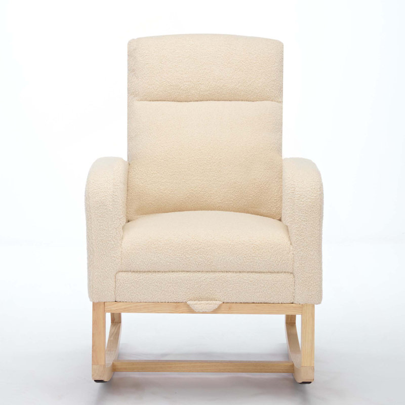 Chaise berçante moderne à haut dossier avec poche latérale pour le salon, Beige