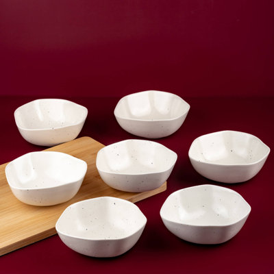 EARTH -LINEN DOTTS Premium Porcelain Non Stackable Bowl, 3.75" Uneven Shape