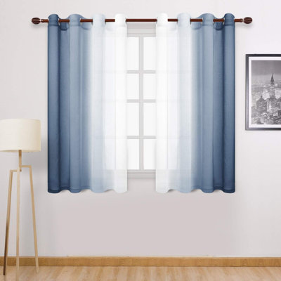 2 Panels Ombre Sheer Curtains Faux Linen Semi Voile Gradient Farmhouse Style Curtains, Grommet Top Window Drape Panels for Bedroom and Living Room