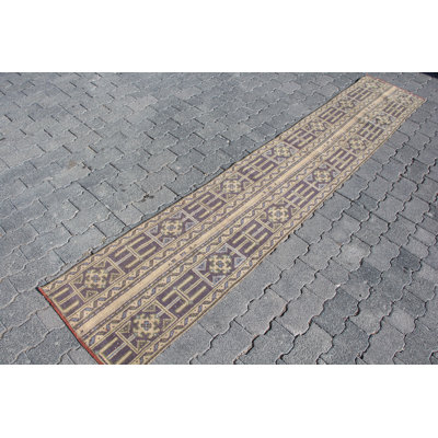 Vintage Patchwork Turkish Runner Rug for Hallways and Corridors in Beige