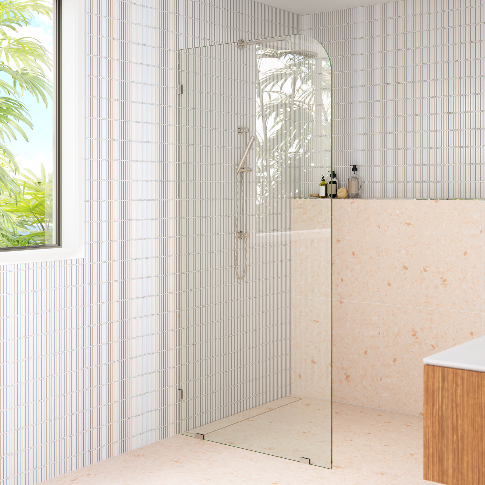 Solaris Frameless Fixed Radius Shower Panel, Polished Chrome
