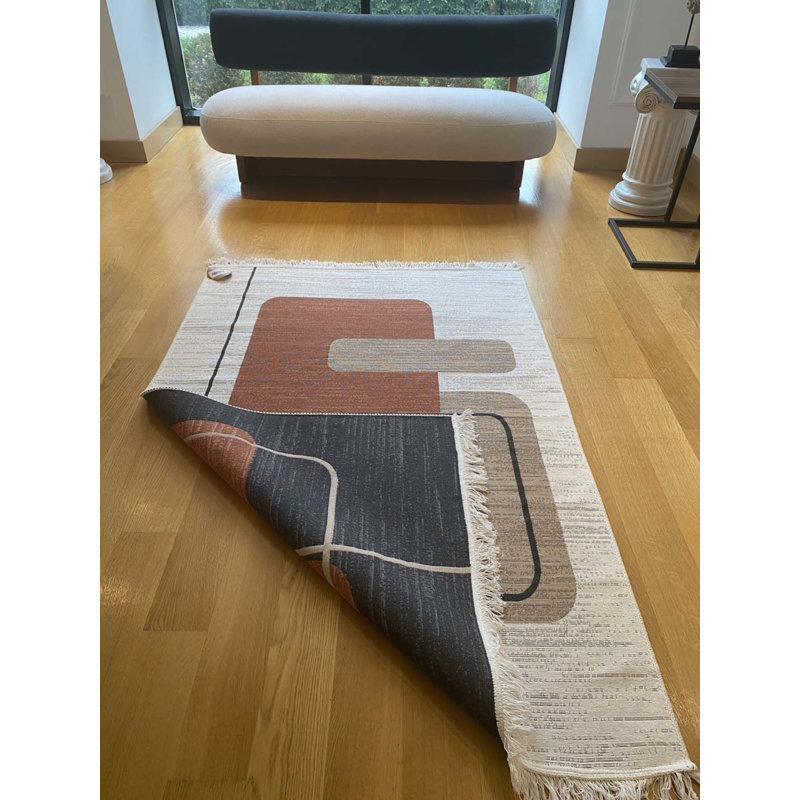 Tapis beige à motif géométrique en polyester Laurim, Rectangle 2 pi 7 po x 4 pi 11 po