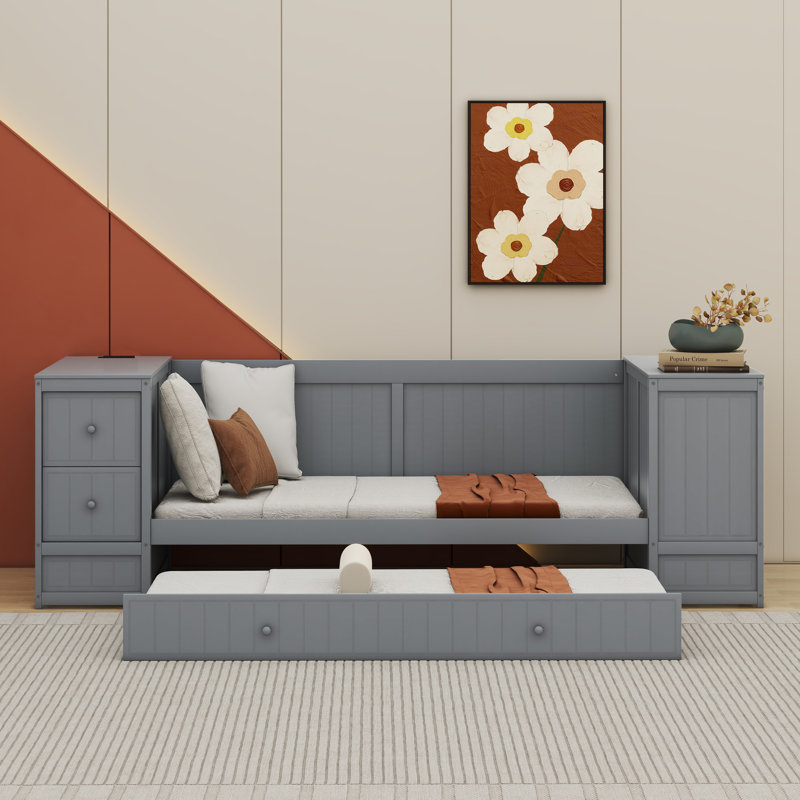 Lit de jour avec accoudoirs de rangement Dallana, gris