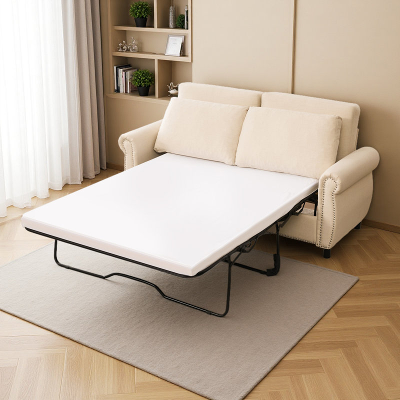 Canapé-lit, canapé-lit avec matelas, canapé modulaire à 2 places rembourré, canapé convertible en lin moderne, 2, Beige