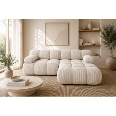 Selia Cloud Ribbed Modular Corner Sofa with Ottoman – Oversized Corduroy Cream Sectional