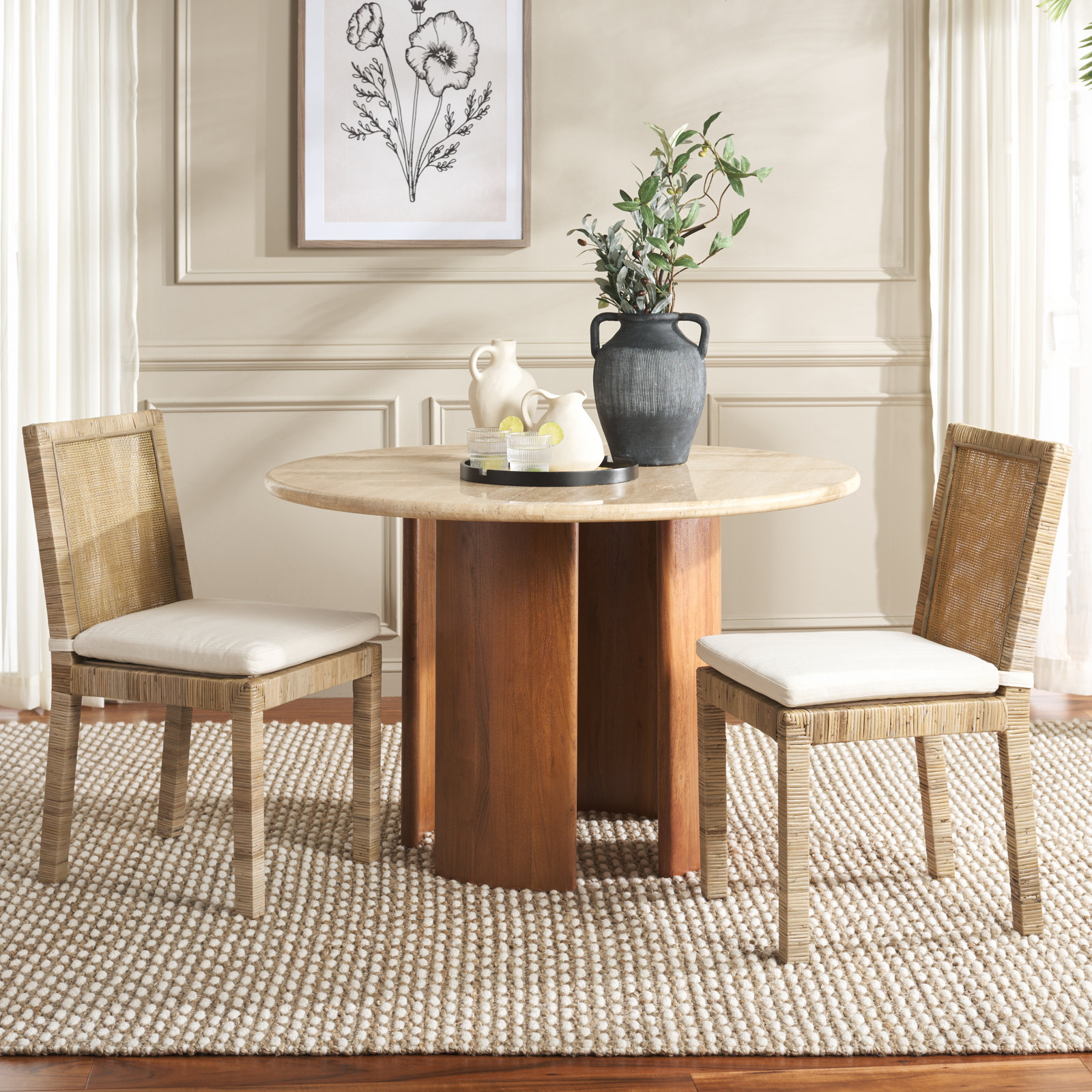 Elaina Woven Side Chair, White, Gray
