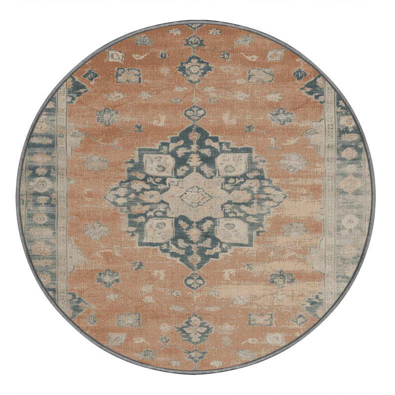 Tapis gris lavable à la machine, Rond 5 pi