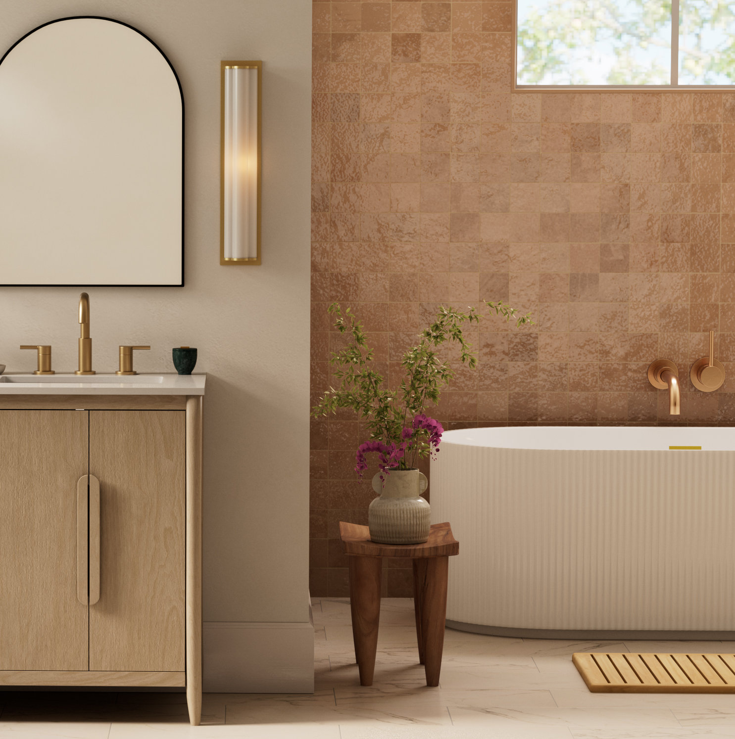 Lexia Wall-Mounted Widespread Bathroom Faucet, Brushed Gold