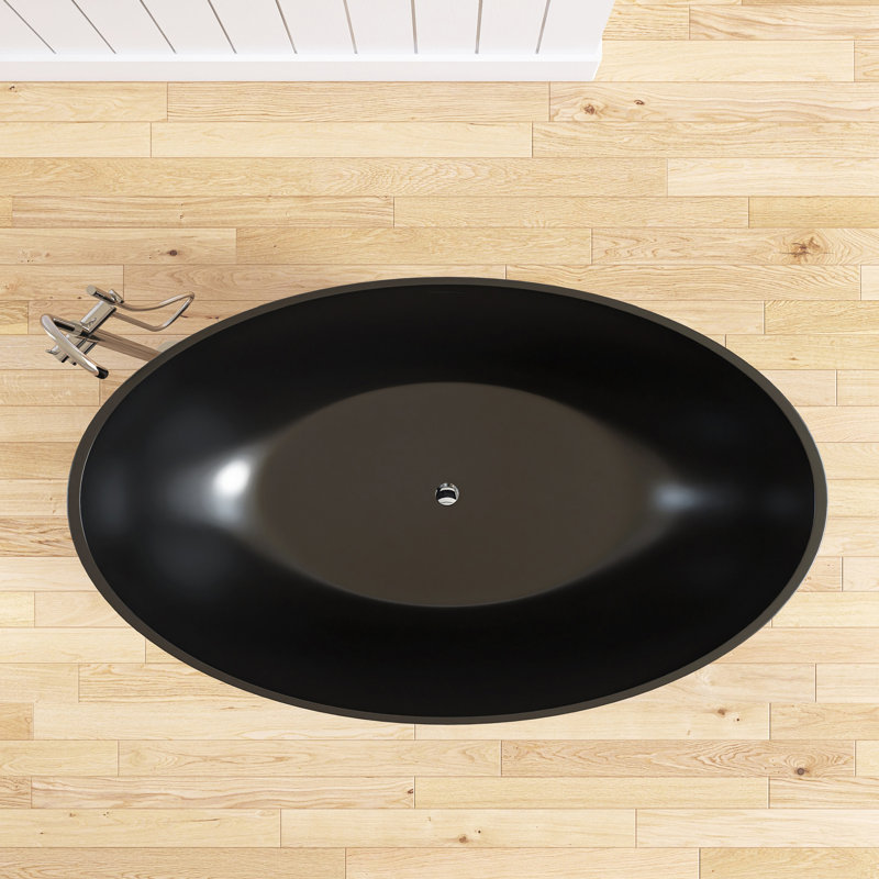 Forma 67'' Wide Freestanding Tub Solid Surface Deep Freestanding Soaking Bathtub, Matte Black
