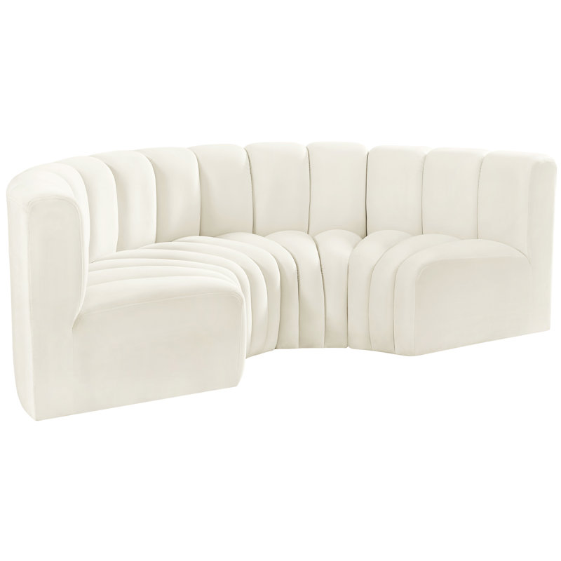 Hiten Upholstered Curved Sectional Reversible, Cream Velvet
