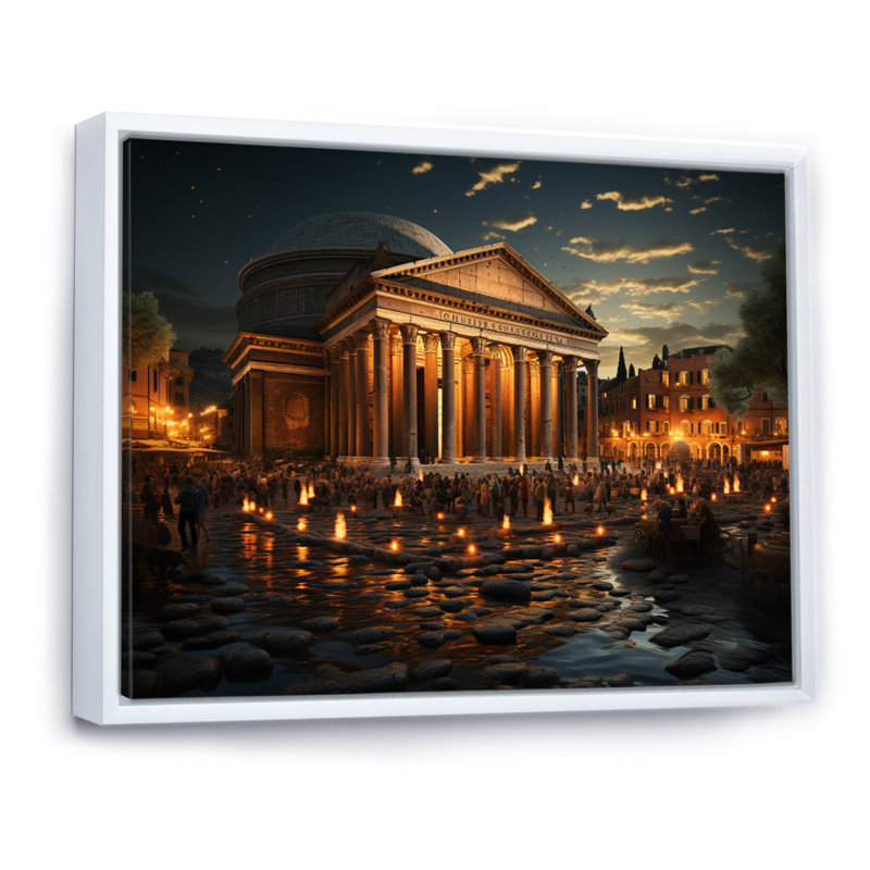 «Italy Pantheon Rome», reproduction sur toile, Cadre flottant blanc, H 12 po x l 20 po x P 1 po