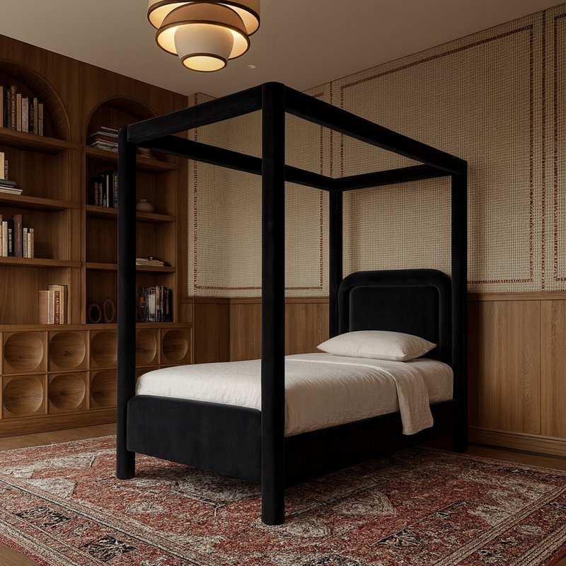 Lit tapissier Salina, Simple, Velours noir