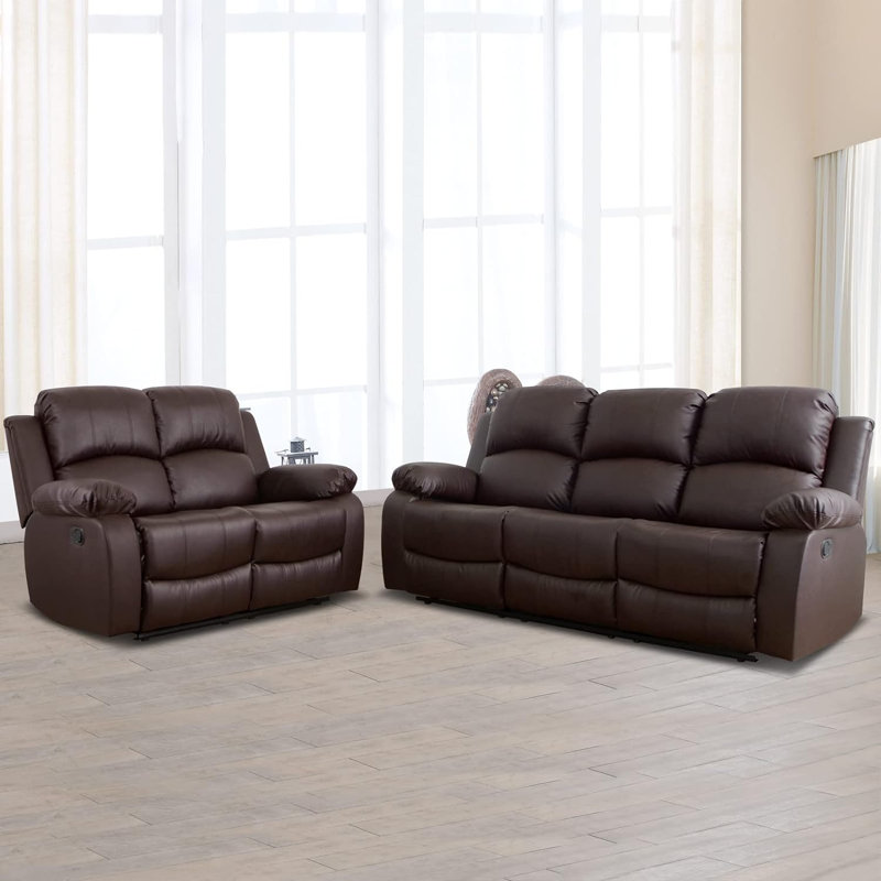 Ensemble de fauteuils inclinables en similicuir 2 pièces, Similicuir brun