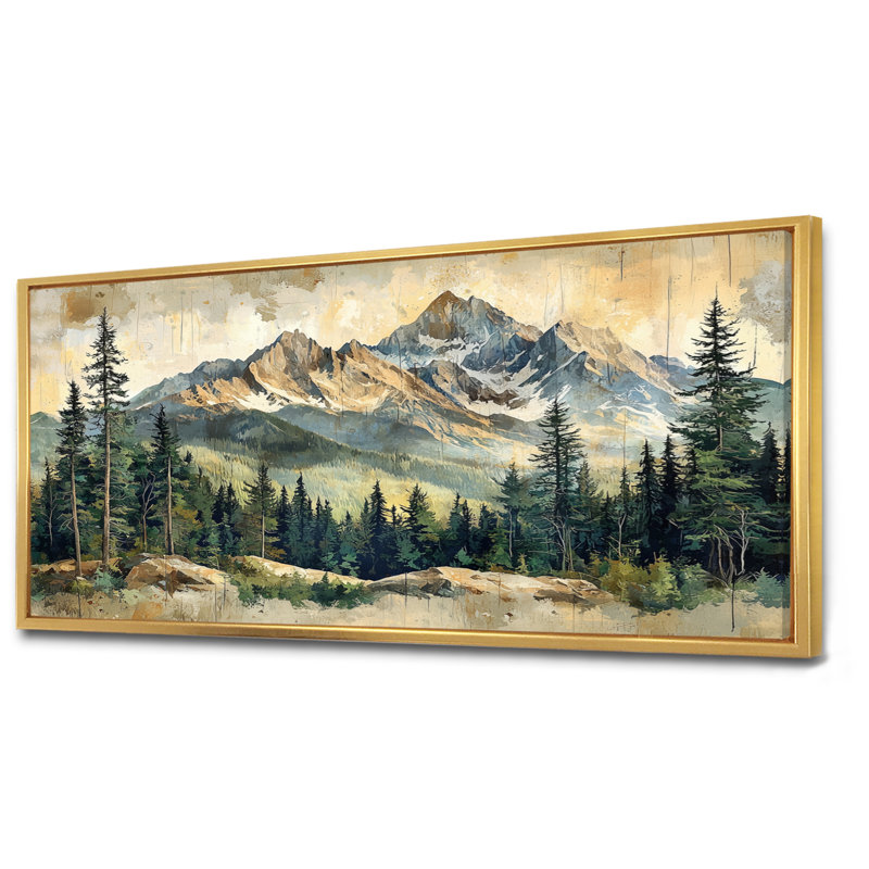 «Gradus Mountain Treescape Mountain Layers I - Mountains», reproduction d'art sur toile encadrée, H 28 po x l 60 po, Doré