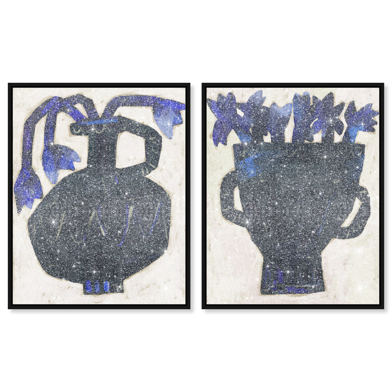 Indigo Vases Set Set by Oliver Gal, 74"H x 62"W, Black Floater Frame