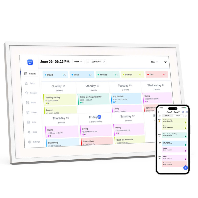  15.6" All-in-one Smart Family Calendar Frame, Digital Chore Chart, To-do List Organizer, Meal Planner, Cloud Photo Storage, Full Hd Touchscreen