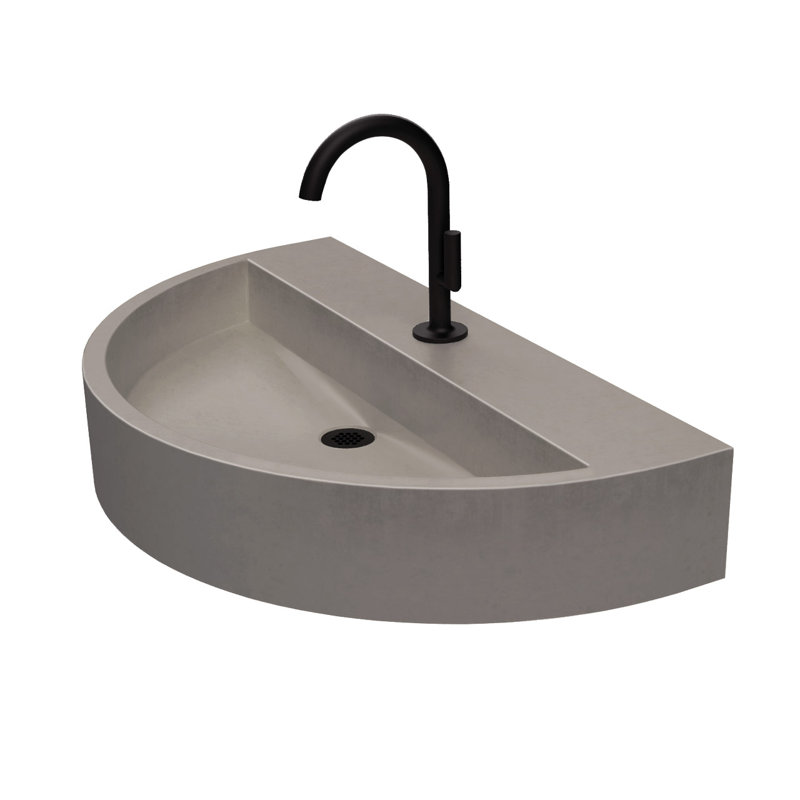 Trueform Concrete Kurve 17'' Concrete U-Shaped Bathroom Sink, Storm, Widespread Faucet, Polish Chrome