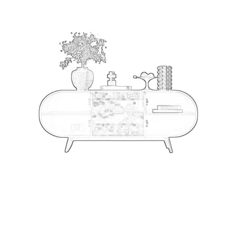 Buffet en noyer avec 2 portes et 2 tiroirs, Blanc Ivoire