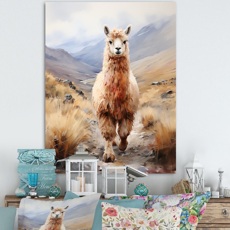 Romantiques Alpaca Grazers II - Alpaca, art mural, H 32 po x l 16 po x P 1 po, Toile tendue