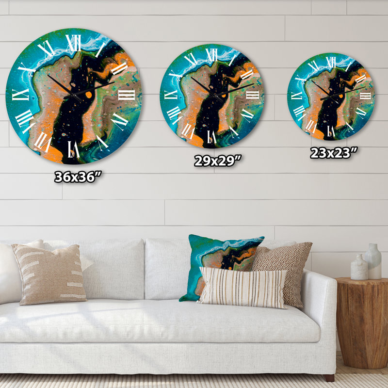 Composition abstraite en orange et noir - horloge murale moderne, Surdimensionné
