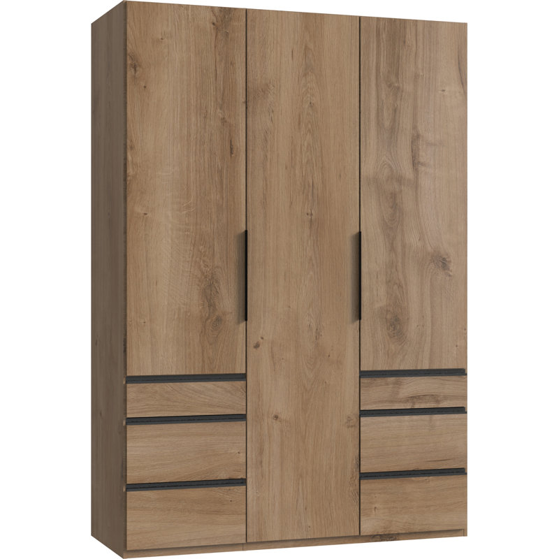 Guardino 3 Door Wardrobe, 216cm H x 150cm W x 58cm D, Plank Oak