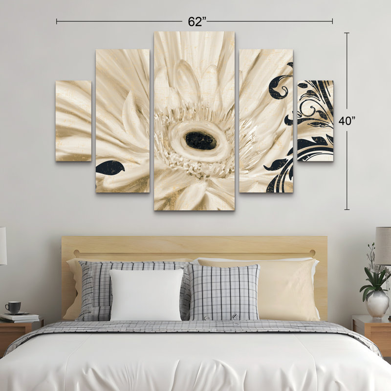 Ensemble de 5 panneaux d'art mural - "Winter White I" sur toile pour décor de salon, de chambre à coucher ou de bureau 