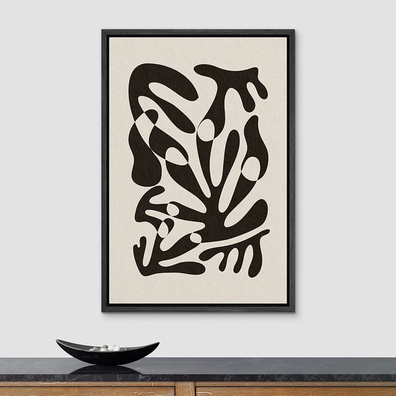 Line Symbols Abstract Shape Illustration - cadre flottant, peinture sur toile, H 24 po x l 16 po x P 1,5 po, Noir