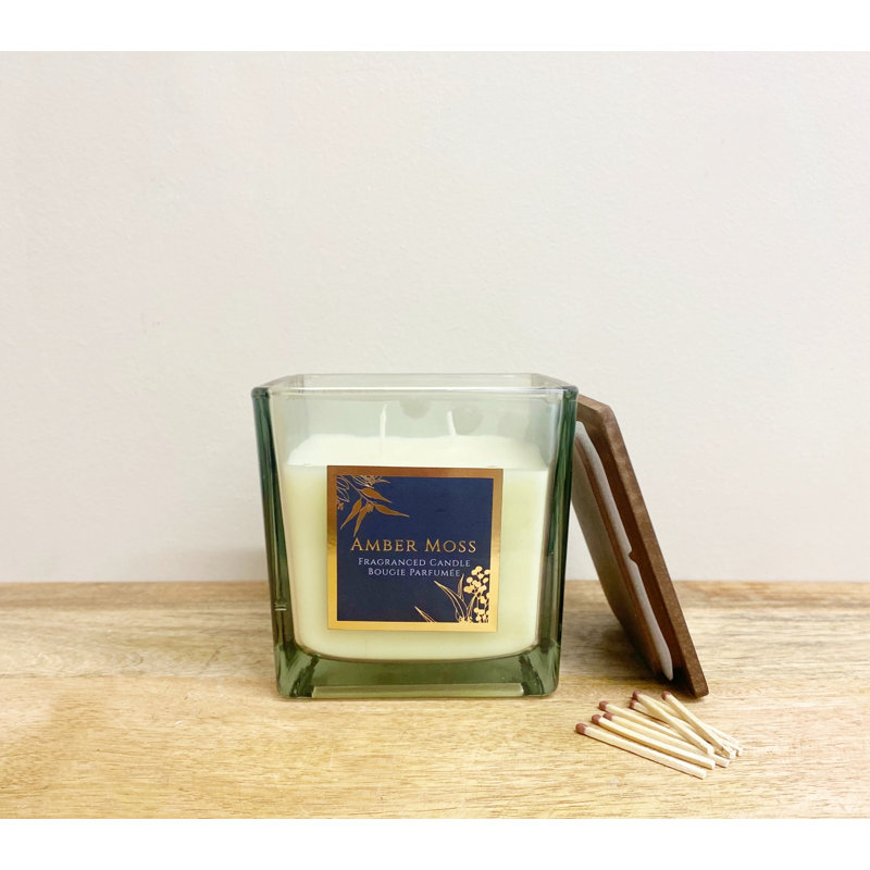 Amber Wood Scented Jar Candle with Glass Holder