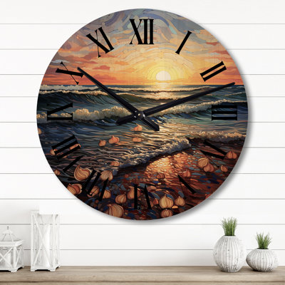 Beach Golden Sands Pointillism I - Nautical & Beach Oversized Wood Wall Clock
