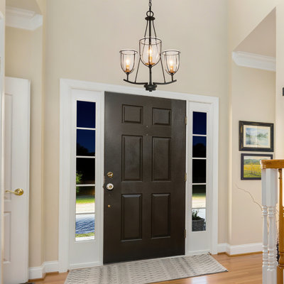3-Light Black Chandelier with Clustered Glass Shades