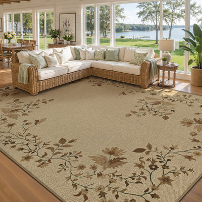 Tapis intérieur/extérieur en jute lavable à motif vigne neutre, 2,74 m x 3,66 m