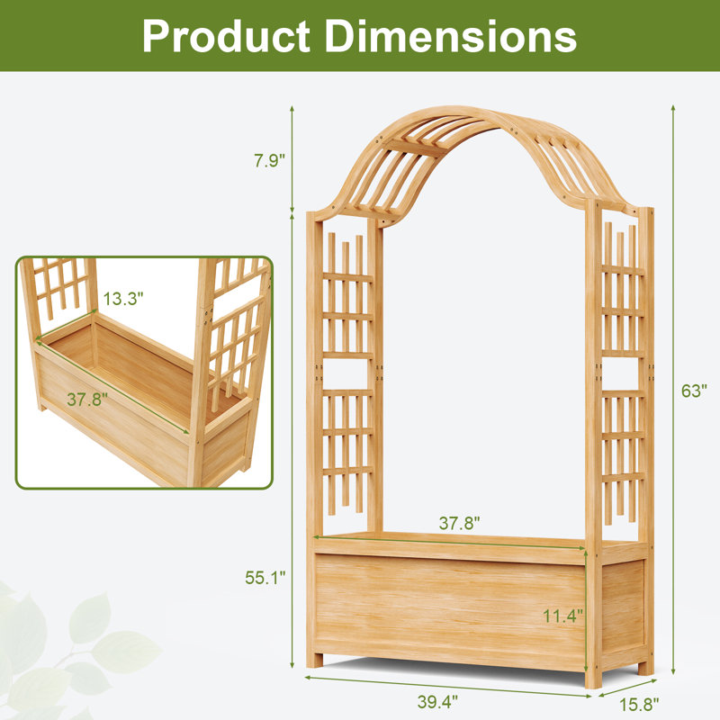 Lit de jardin surélevé avec treillis, jardinière verticale en bois avec treillis arqué, lit surélevé avec trous de drainage