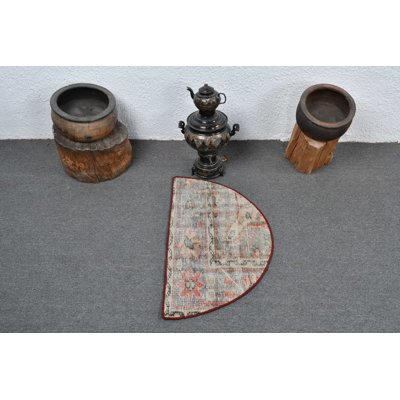 Vintage-Inspired Turkish Half-Circle Door Mat with Muted Floral Design for Home Entryway Blue/Green
